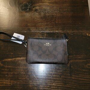 NWT Coach Corner Zip Double Signature F66506 Canvas Wristlet